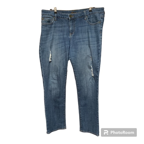 Kut from the Kloth Distressed Straight Leg Jeans Size 14 - Picture 1 of 6